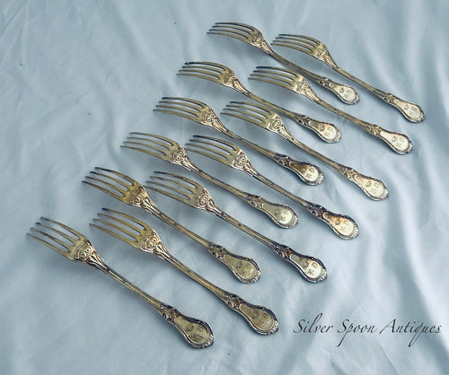 Stunning set of 12 French Silver-Gilt Spoons and Forks, Savary, Paris,