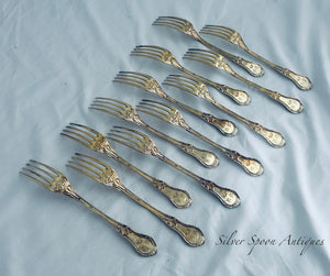 Stunning set of 12 French Silver-Gilt Spoons and Forks, Savary, Paris,