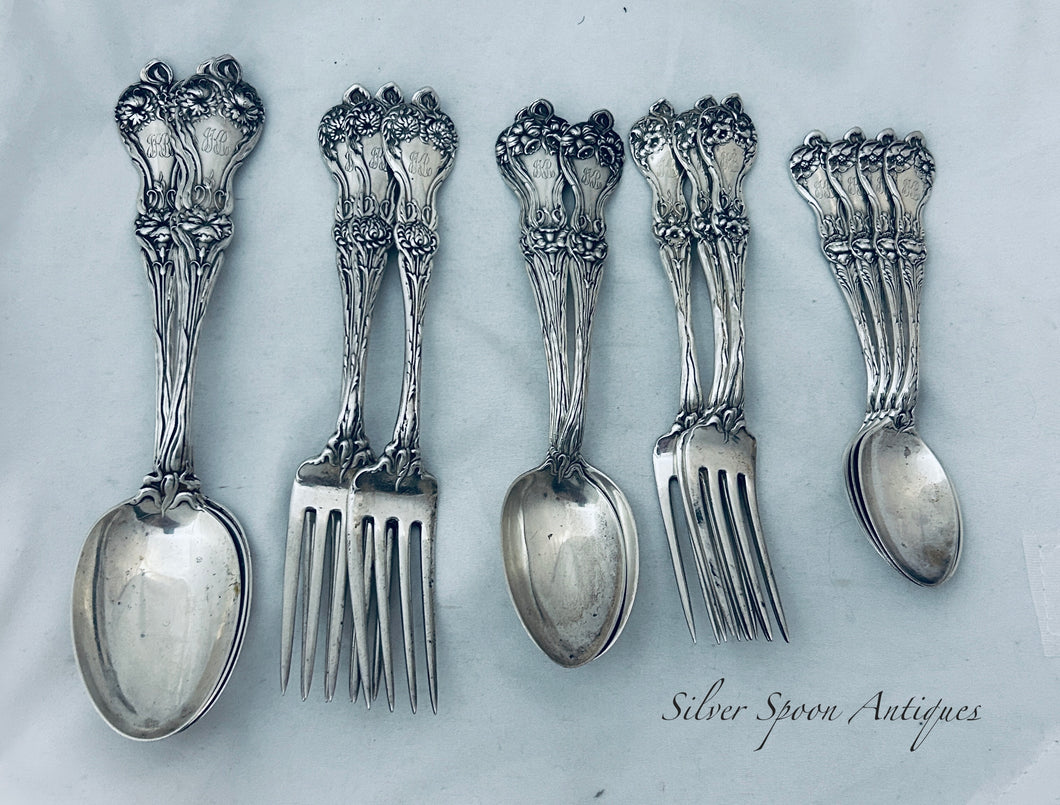 Sweet American Sterling setting for 3, 'Majestic' pattern, Alvin, c.1900