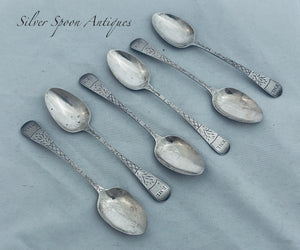 Set of six Channel Islands sterling teaspoons, Jean Le Gallais (overstruck), London, 1858