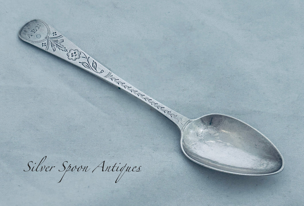 Channel Islands Bright-cut Teaspoon, Jean Le Gallais, Jersey, c.1850