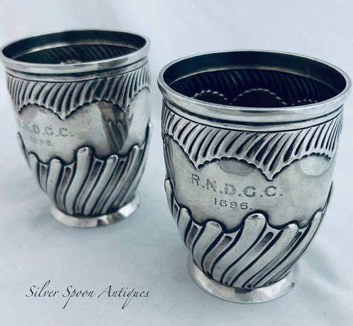 Pair of Victorian sterling beakers, Goldsmiths & Silversmiths Co, London, 1894