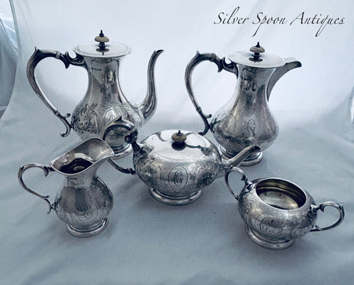 Impressive English sterling five piece tea set, John Round & Son Ltd, Sheffield, 1912
