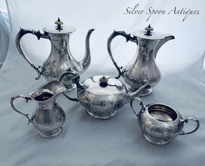 Impressive English sterling five piece tea set, John Round & Son Ltd, Sheffield, 1912