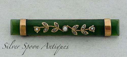New Zealand Greenstone, gold and seed-pearl brooch, c.1900-1920