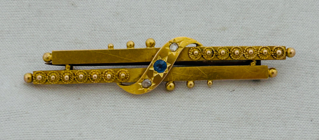 Australian 15ct Gold Sapphire and Diamond Brooch, RH Parker, Melbourne, c.1900s