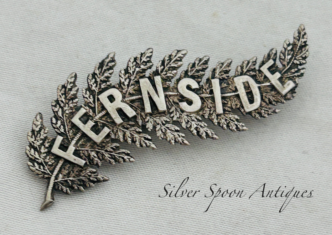New Zealand 'Fernside' sterling silver fern brooch, c.1900-1920