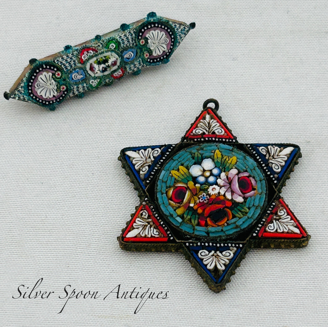 Two pieces of mid century Italian micro-mosaics - brooch and pendant.