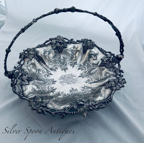 Large Mid-Victorian English silver-plate Handled Basket, Roberts & Slater, Sheffield, c.1850s
