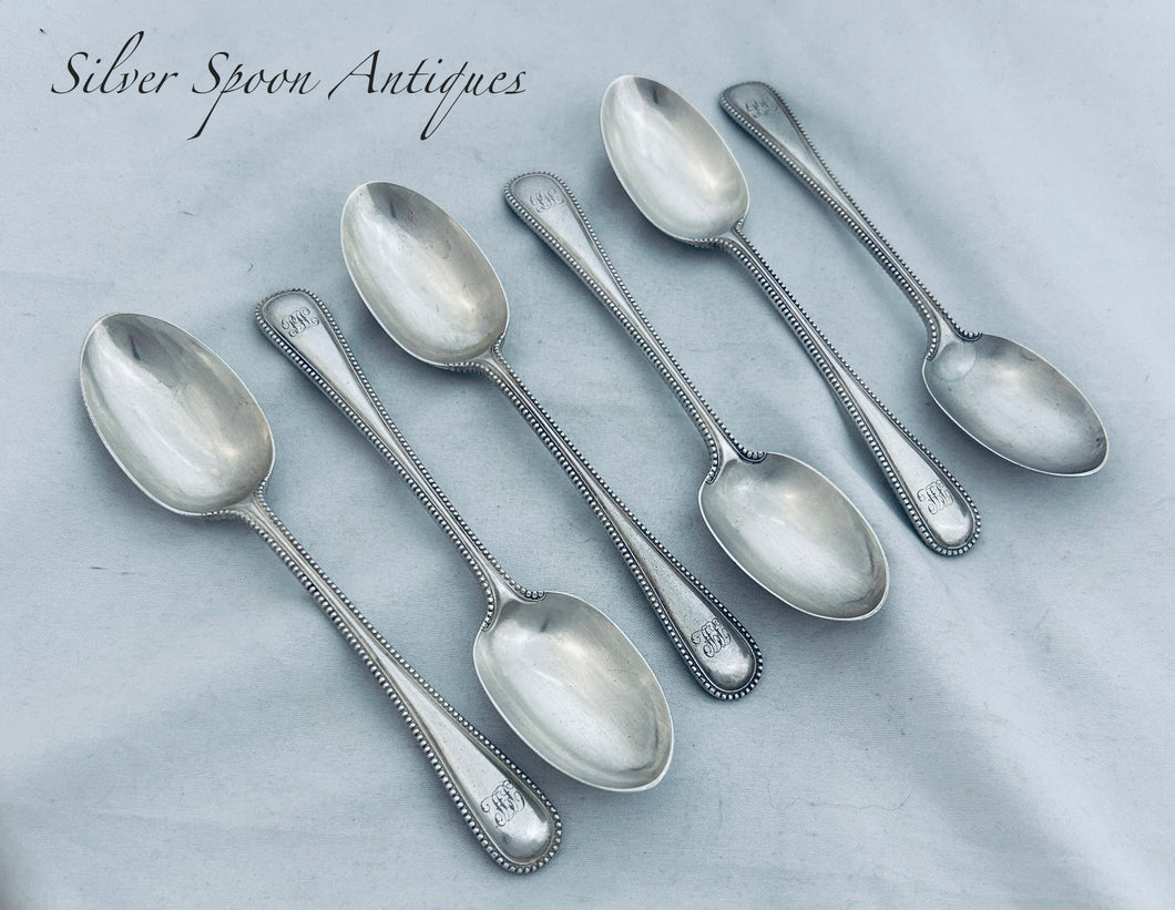 Set of 6 English sterling teaspoons, London, 1893