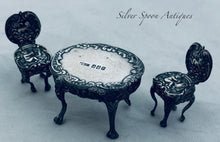 Load image into Gallery viewer, Modern Irish sterling miniature table and chairs, JMC, Dublin, 1981