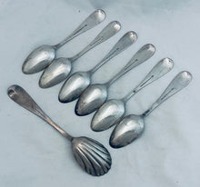 Load image into Gallery viewer, American sterling teaspoons and sugar spoon, Boston, 1860-1864
