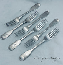 Load image into Gallery viewer, Set of 6 English sterling dessert forks, Chawner &amp; Co, London, 1866