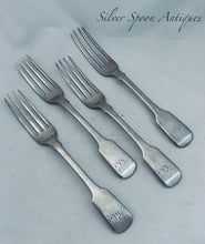 Load image into Gallery viewer, Four fiddle pattern English sterling table forks, Wallis &amp; Hayne, London, 1819