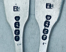 Load image into Gallery viewer, Pair of English Fiddle and Shell Salt Spoons, Theobalds &amp; Atkinson, London, 1838