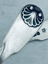 Load image into Gallery viewer, Pair of English Fiddle and Shell Salt Spoons, Theobalds &amp; Atkinson, London, 1838