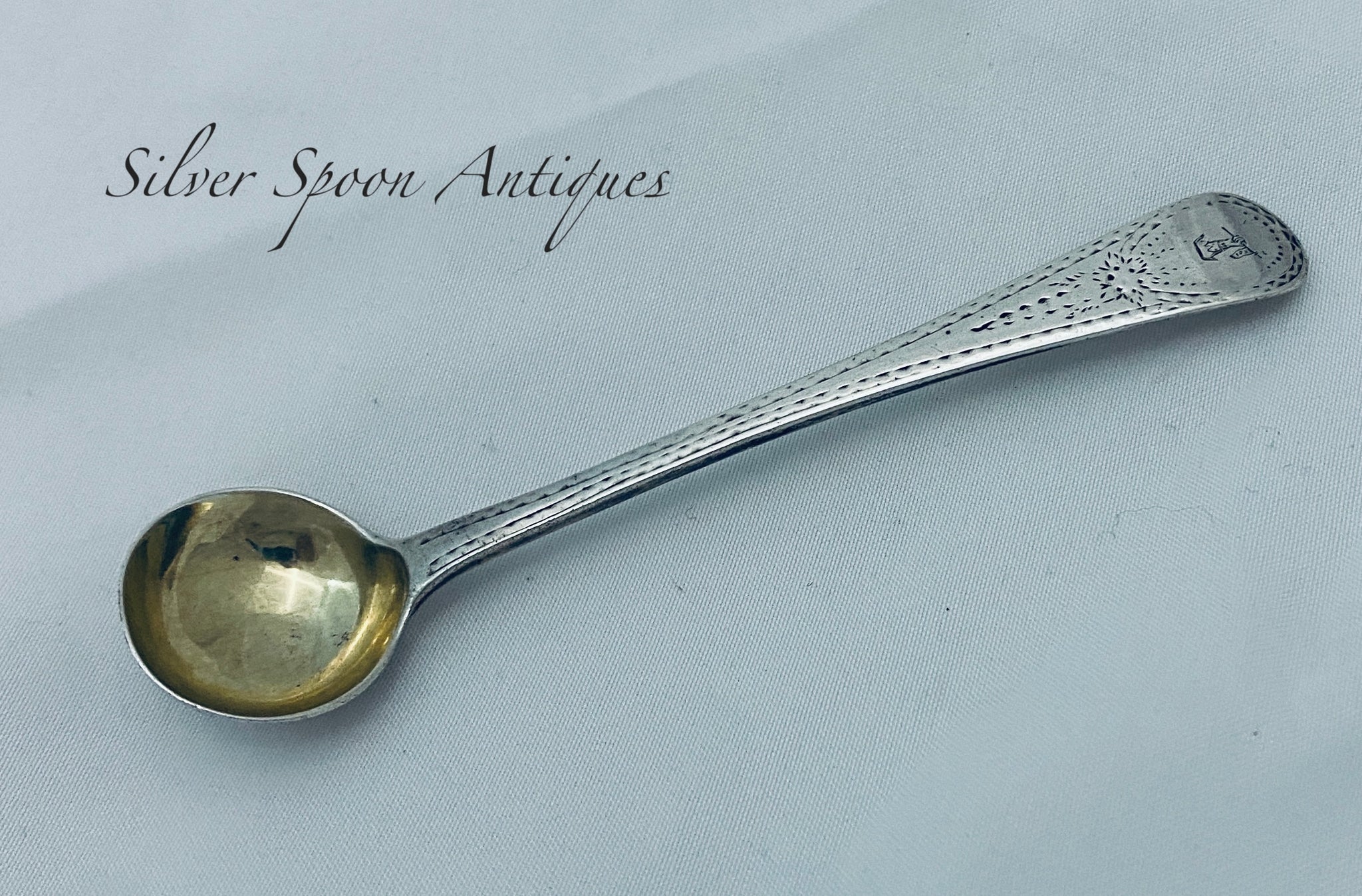 Bright cut English Sterling Salt Spoon London 1809 Silver Spoon Antiques