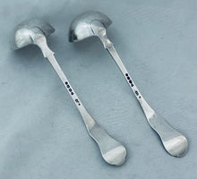 Load image into Gallery viewer, Pair of English Queens sterling sauce ladles, Chawner &amp; Co, London, 1876