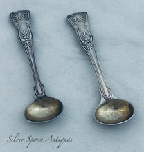 Load image into Gallery viewer, Pair of sterling Kings Pattern salt spoons, Chawner &amp; Co, London, 1848