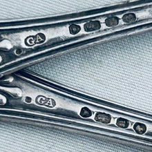 Load image into Gallery viewer, Pair of sterling Kings Pattern salt spoons, Chawner &amp; Co, London, 1848