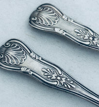 Load image into Gallery viewer, Pair of sterling Kings Pattern salt spoons, Chawner &amp; Co, London, 1848