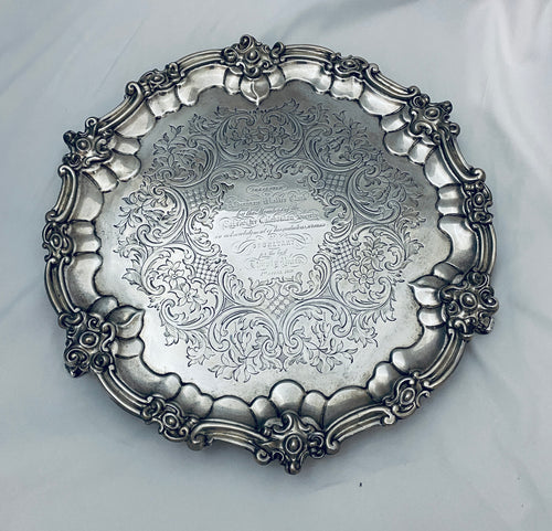 Large Mid-Victorian English Sterling Footed Salver, George Angell, London, 1854