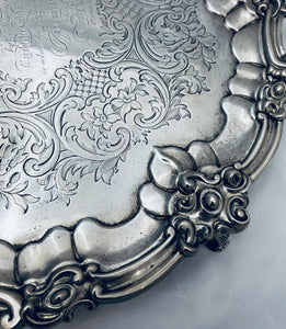 Large Mid-Victorian English Sterling Footed Salver, George Angell, London, 1854
