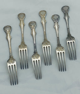 Set of 6 English Sterling Table Forks - Victoria Pattern, London, 1838