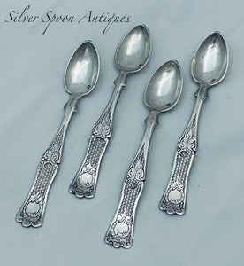Set of 4 Solid Silver Turkish Teaspoons, 1909-1918