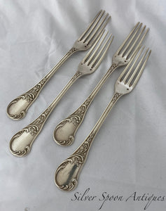 Set of four French silver Neo-Roccoco Table Forks, 1830s-40s