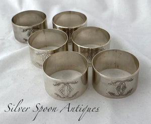 Rare set of six New Zealand silver Serviette Rings, New Plymouth, AL Cooke.
