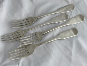 Rare set of 4 Cape Silver Table Forks, Daniel Hockley, 1820s-35