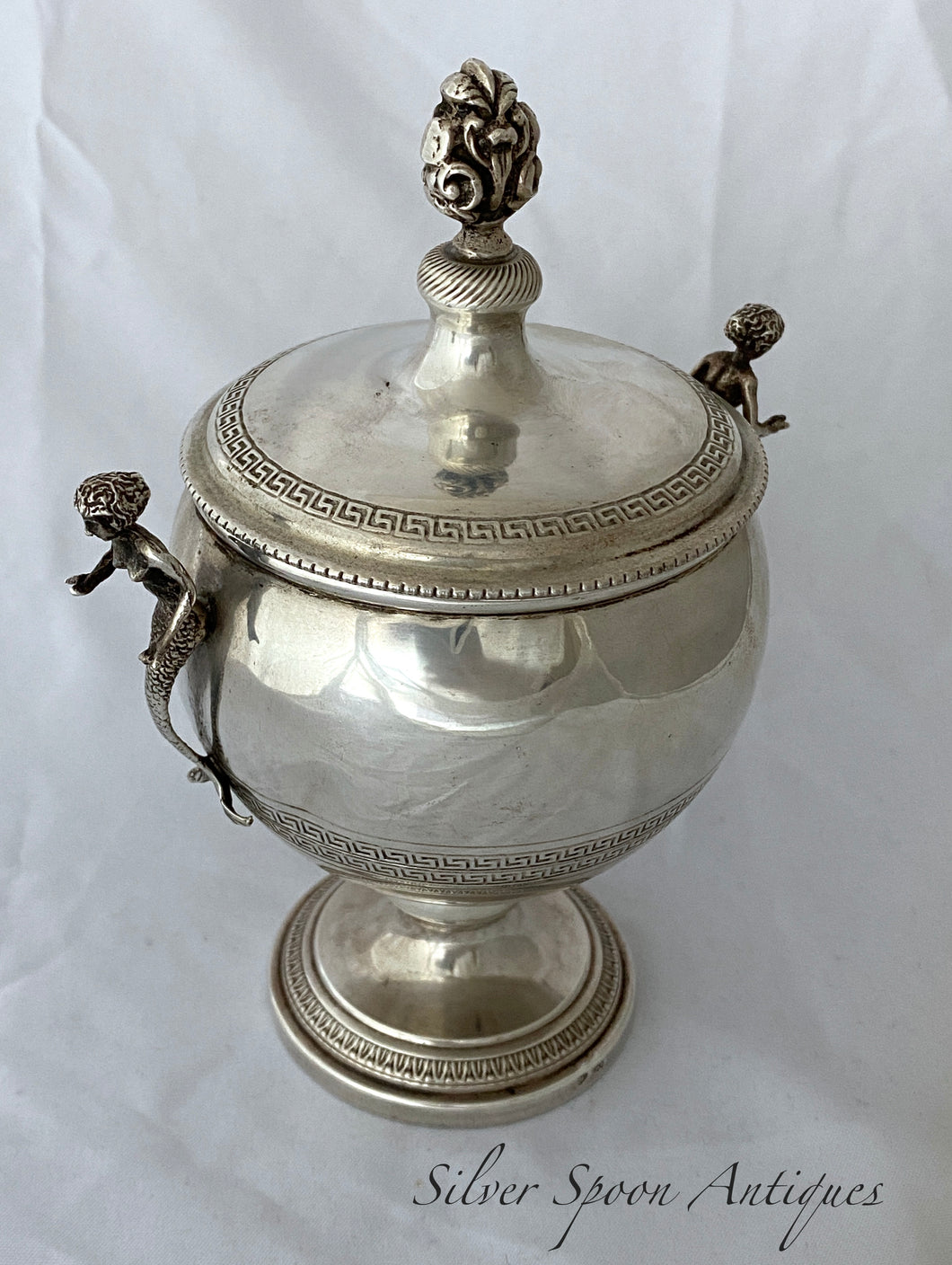 Modern Italian silver lidded bowl - Mermaids