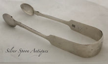 Load image into Gallery viewer, Pair of Sterling Fiddle Pattern Tongs, Robert WILLIAMS &amp; Sons, Exeter,1852