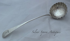 English Provincial OE Pattern Soup Ladle with Shell Bowl, John LANGLANDS I, Newcastle, 1774